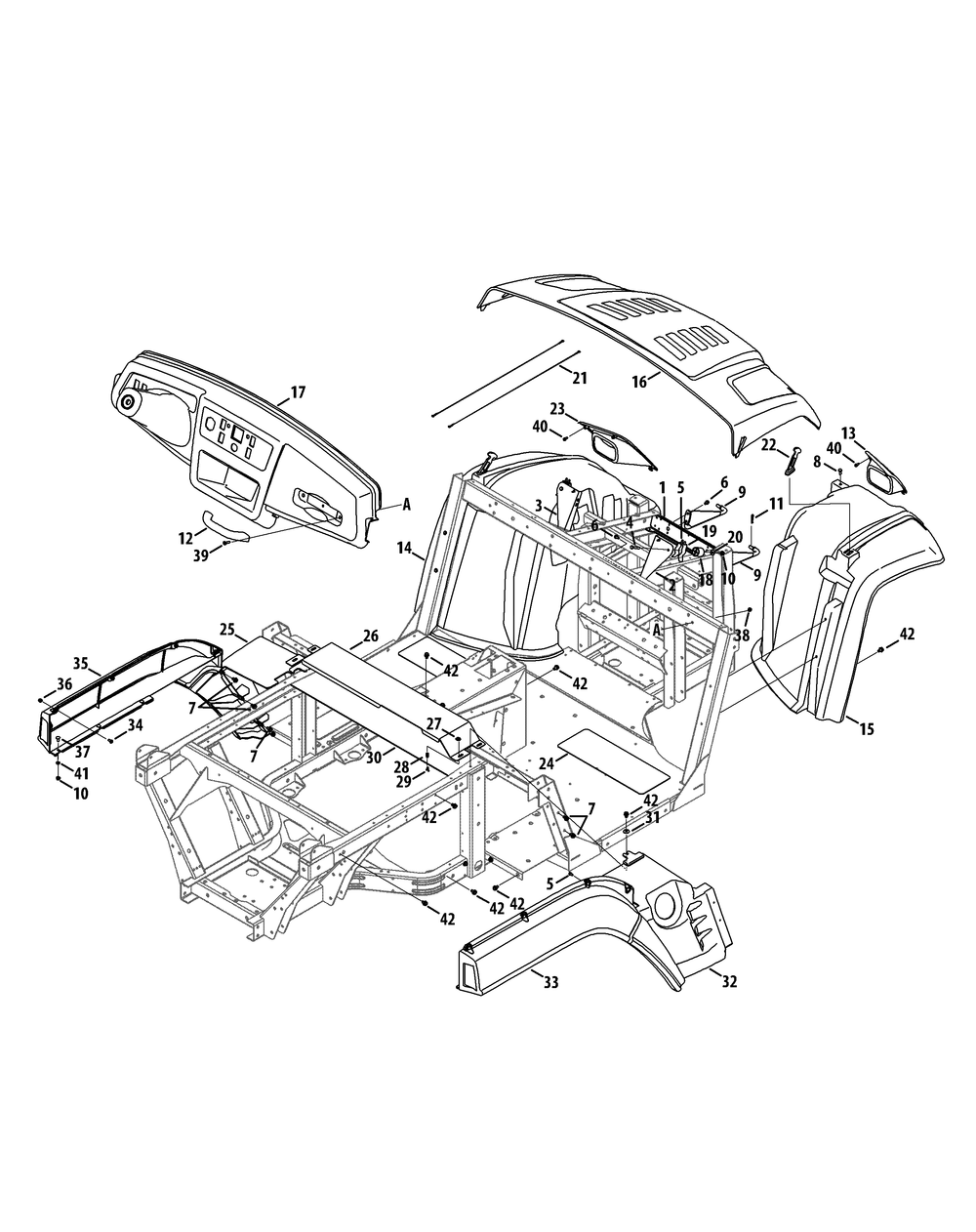 Fenders And Dash Diagram and Parts List for 46G 4X4-EFI-1G202Z-1G313Z-37BMD710 Cub Cadet Lawn Tractor Accessories